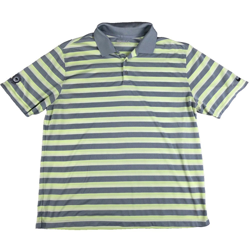 Nike Golf Tour Performance Polo Shirt XL Gray Lime Green Striped Liberty Lake GC